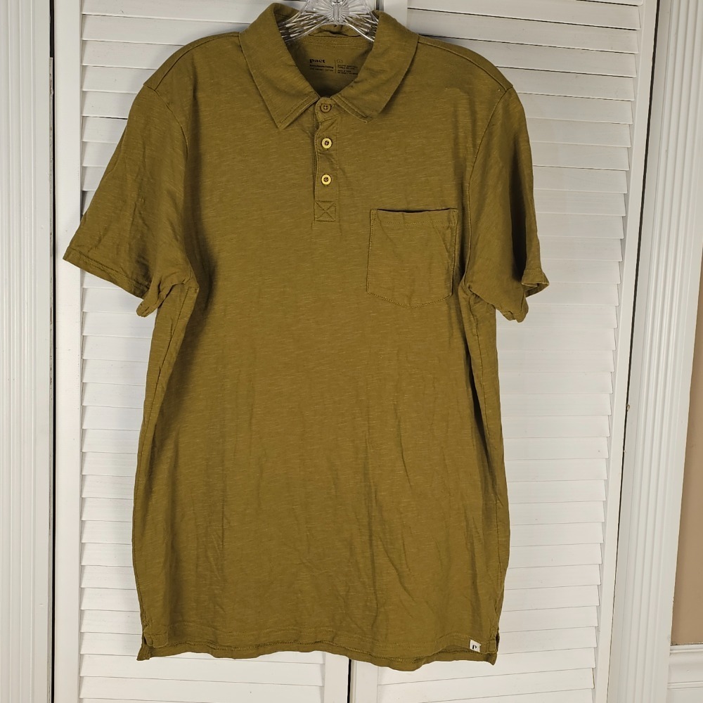 Pact‎ Mens Olive Green Organic Cotton Polo Shirt Large